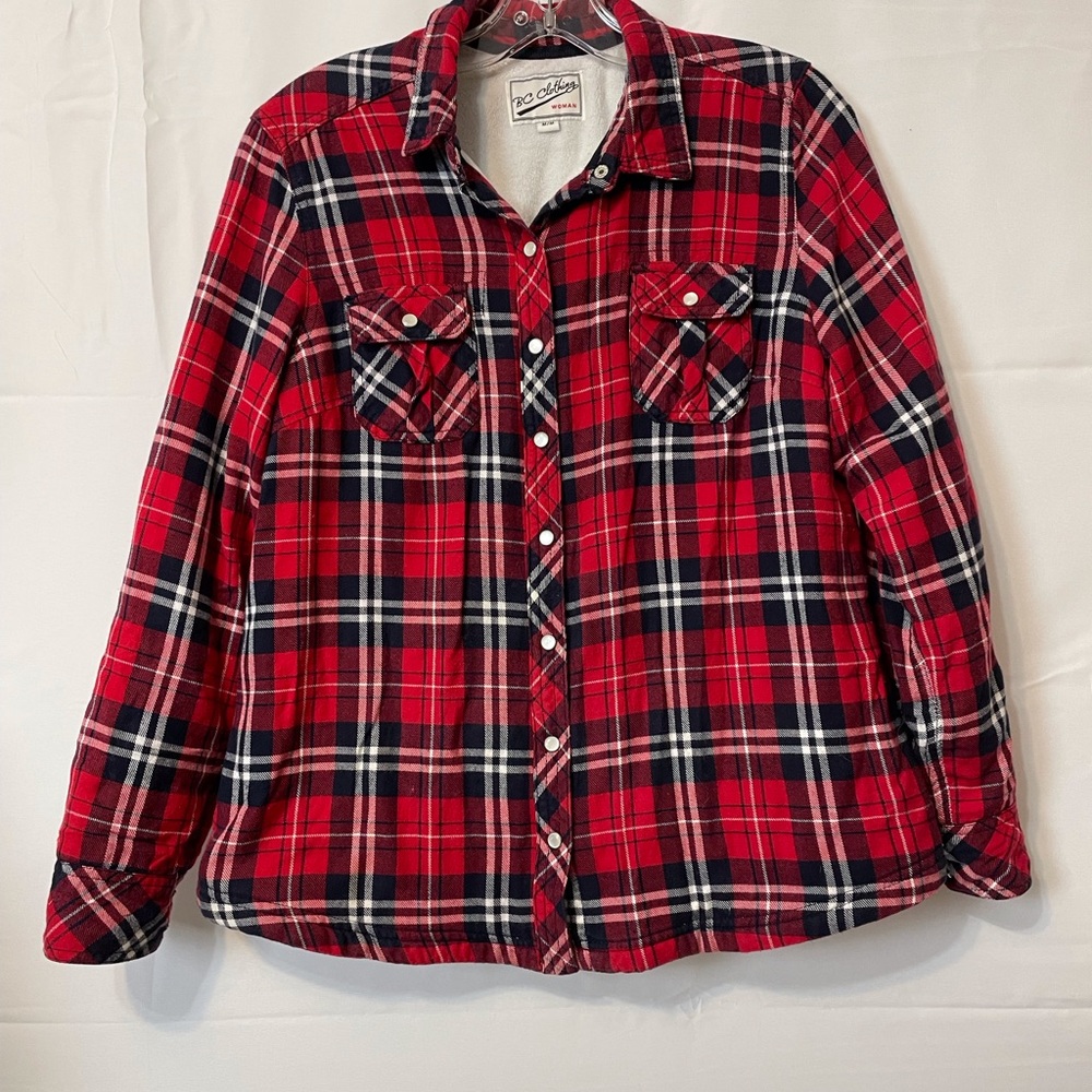 BC Clothing Plaid Long Sleeve Shirt Red Women’s Medium